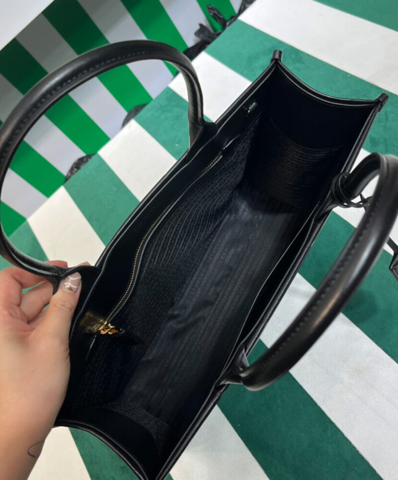 Prada Large Leather Prada Symbole Bag With Topstitching 1BA377 Black